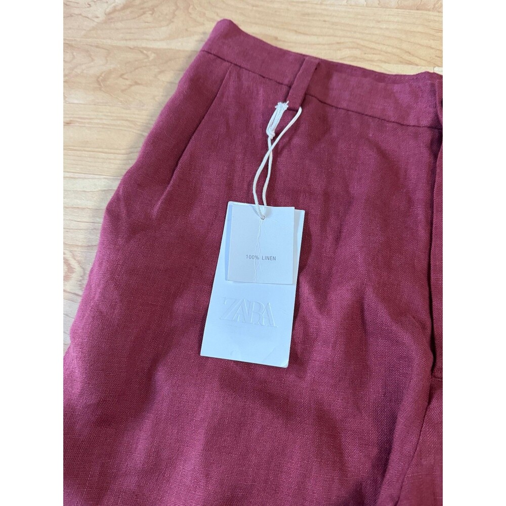 NEW Zara 100% Linen Trousers in Red Size 29 x 29" Casual Preppy Summer - Picture 2 of 8